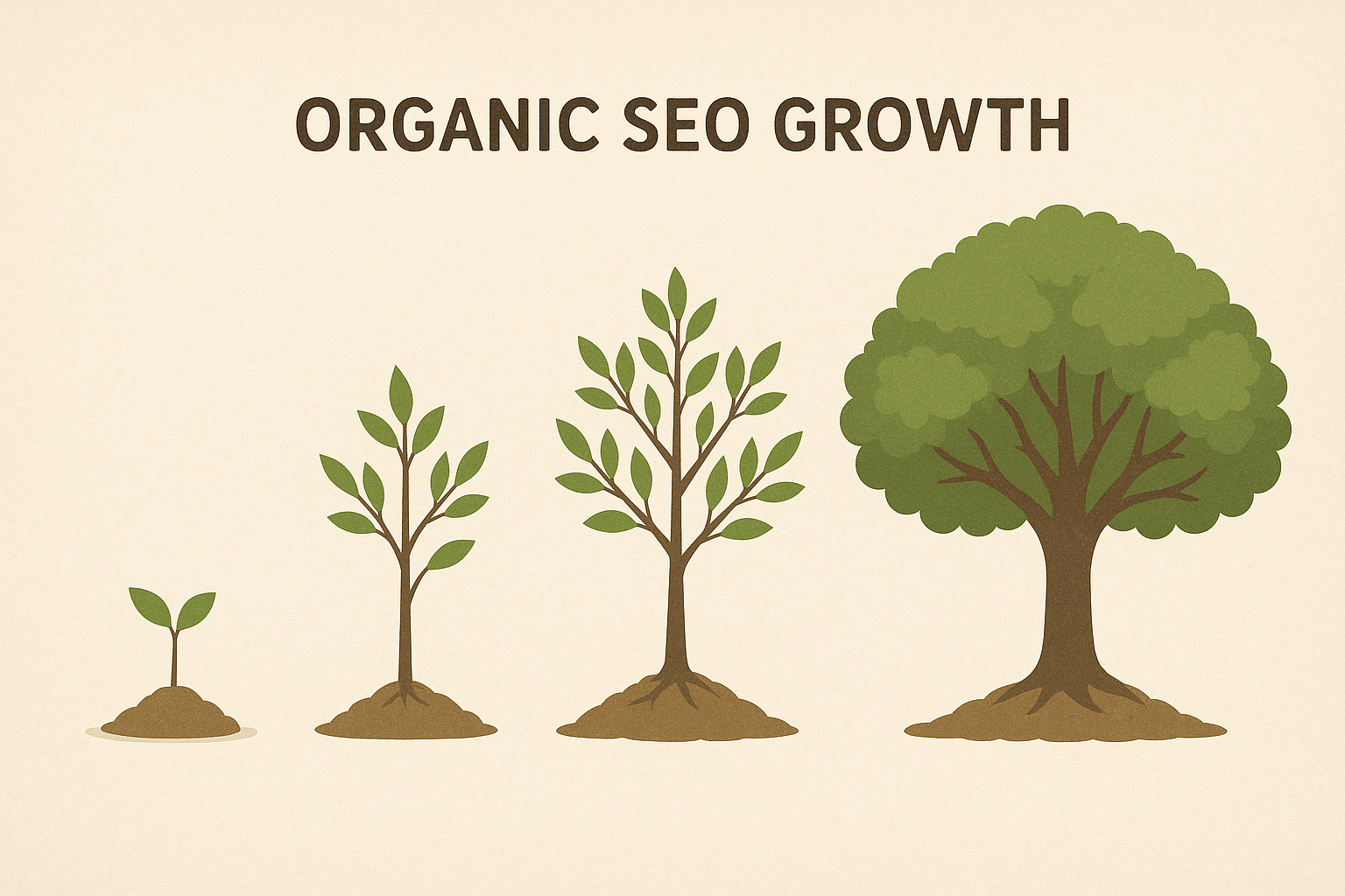 Un árbol creciendo a lo largo del tiempo representando el crecimiento orgánico del SEO